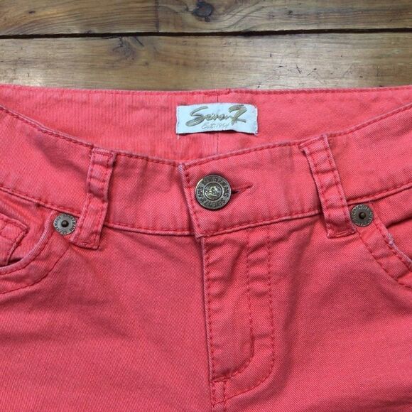 Seven7 coral ankle crop jeans women’s size 8 mid rise tangerine stretch denim - Picture 6 of 12